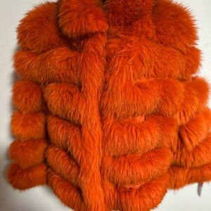 Women's Orange Real Fox Fur Jacket